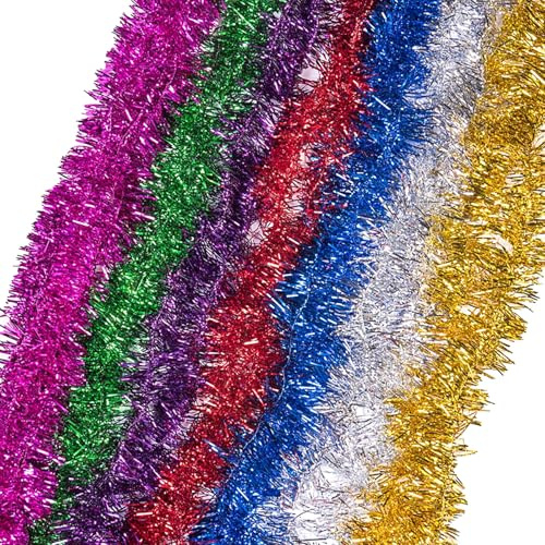 SSKHE 7 Colors Christmas Tinsel Garland Shiny Tree Hanging Decoration Strands of Christmas Tinsel for Tree Decoration Wreath Wedding Xmas Party Supplies