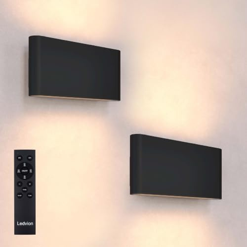 Ledvion 2x LED Wandleuchte USB Aufladbar mit Fernbedienung Schwarz Kabellos | Für Einfahrt Gartenweg Terrasse oder Fassade geeignet und klar auf den Außeneinsatz ausgerichtet