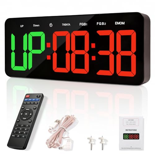 Manoive 13 Timer Sport Minuteur Fitness, Chronomètre avec Buzzer | Minuteur de Salle de Sport avec Télécommande, Minuteur d’Entraînement TABATA HIIT EMOM, Horloge Murale pour Gym Maison, Boxe