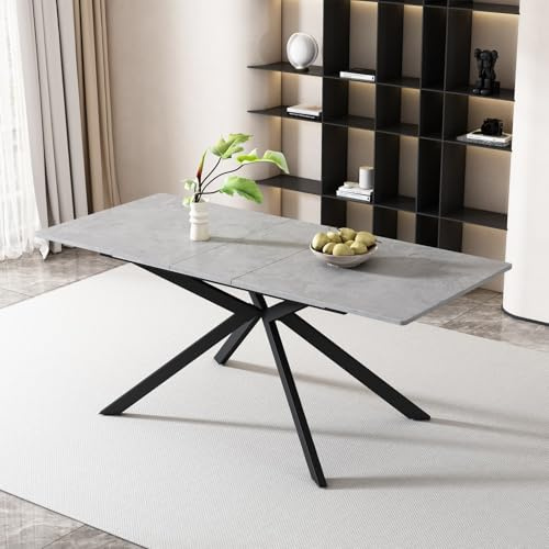 PUGSDRLY Table a Manger Extensible,Table de Cuisine avec Pieds en Métal et Plateau en MDF, Style Simple, pour la Salle à Manger, Cuisine (D, Gris)