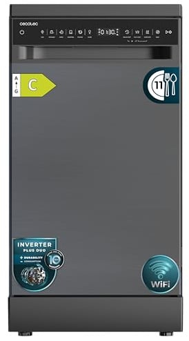 Cecotec Lavastoviglie Libera Installazione 45 cm Bolero Aguazero 4560 Dark Connected. 11 Coperti, 6 Programmi, Classe C, Inverter Plus Duo, Pannello Touch,WiFi, O2Dry, Super Dry, Save+, AutoClean