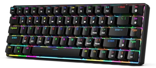LICAEVEY 68 Keys Mechanical Keyboard, Hot Swappable Red Switch Silent RGB Backlit, Triple Mode Wireless Keyboard for Gaming, Office, and Programming (Black 3 Mode)