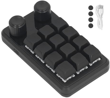 HPZIHUIT Mini clavier de jeu 12 touches 2 boutons interrupteur bleu programmation couleur noire clavier Macro avec lumière rvb pour l'industrie