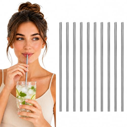 FOMIYES 10pcs Reusable Stainless Steel Straws with Heart Shape Design, Portable and Sturdy Multi-Purpose Drinking Straws for Bubble Tea, Coffee, and Family Vacation Use