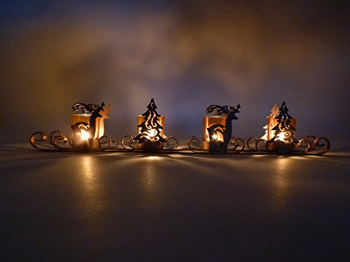 4 x Teelichtgläser auf einem Schlitten Metall Weihnachtsdekoration Kerzenhalter Teelichthalter
