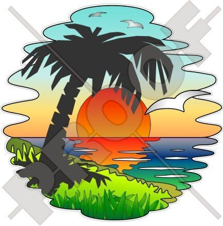 TROPISCHER SONNENUNTERGANG Exotische Feiertage, Palme TROPICAL SUNSET 140mm Auto & Motorrad Aufkleber, Vinyl Stickers