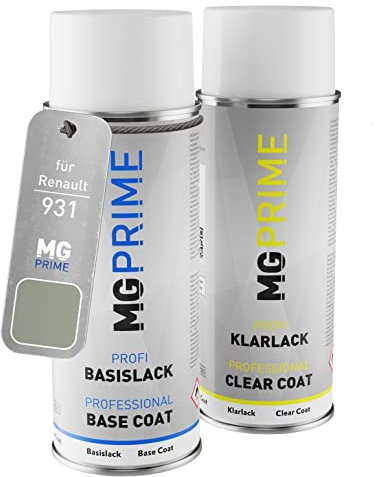 MG PRIME Autolack Sprühdosen Set für Renault 931 Vert Tilleul Metallic/Steppengrün Metallic Basislack Klarlack Spraydose 400ml