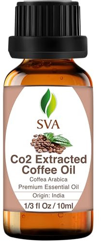 SVA ORGANICS Co2-extrahiertes Kaffeeöl 100% reines und natürliches unverdünntes ätherisches Öl für Gesicht, Haut, Haare, Massage, Diffusor, Aromatherapie 1/3 oz