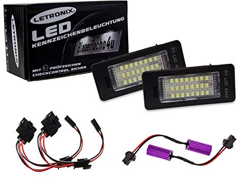 LETRONIX SMD LED Kennzeichenbeleuchtung Module geeignet für Q5 2008-2010 / A4 2008-2010 / S5 2008-2010 A5 2007-2010 / TT 2007-2008 / Passat 2008-2010 / Passat R36 2007-2010 mit E-Prüfzeichen