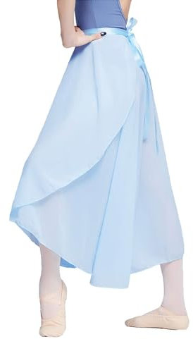 Daydance Damen Ballettröcke Lang Sheer Tanzröcke Schwarz mit Krawatte Taille - Blau - Mittel