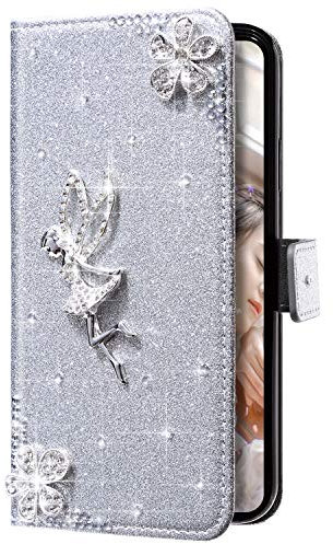 Uposao Kompatibel mit 11 Pro Max Hülle Glänzend Glitzer Bling Strass Diamant Blume Mädchen Klapphülle Flip Case Leder Schutzhülle Handyhülle Tasche Kartenfächer Magnet,Gold