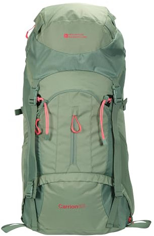 Mountain Warehouse Carrion 65 L-Rucksack – Tagesrucksack mit Gepolstertem Airmesh-Rücken, Stegschnallen, Regenhülle und vielen Taschen – Outdoor zu jeder Jahreszeit Hellgrün Einheitsgröße