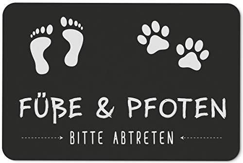 Tassenbrennerei Fußmatte mit Spruch Füße und Pfoten Bitte abtreten - Türmatte lustig für innen & außen waschbar - Deutsche Qualität