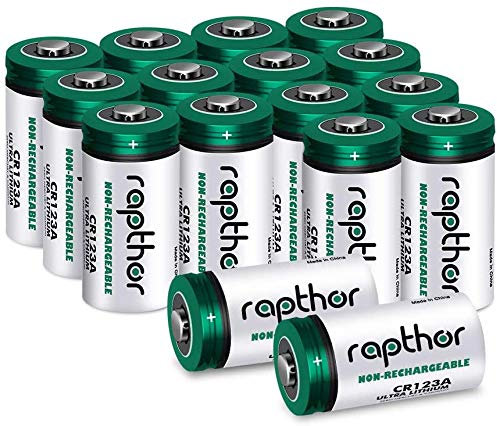 Rapthor CR123A 3V Lithium Battery 1650mAh High Power CR123 123a CR17345 Non-rechargeable Batteries with Built-in PTC for Flashlight Toys Alarm System Microphones (16 Pack)