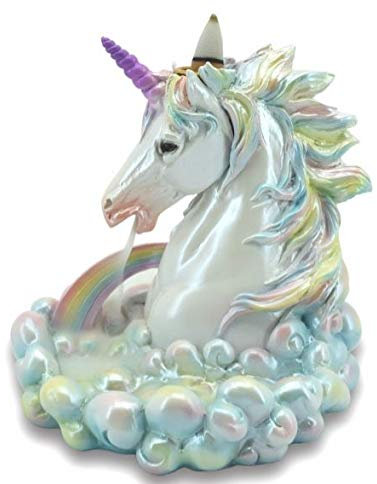 Osiris Trading UK Niedliche Regenbogen-Einhorn-Figur mit Rückfluss-Fantasie-Figur, Statue, Räucherkegel, Halter, Skulptur-Figur