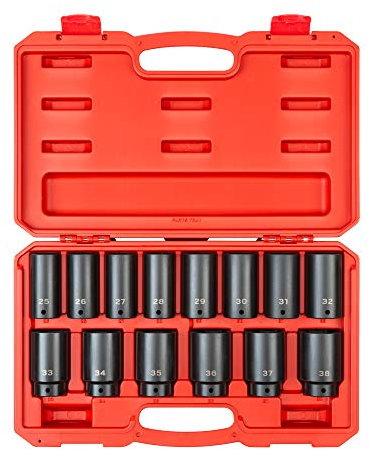TEKTON 1/2 Inch Drive Deep 6-Point Impact Socket Set, 14-Piece (25-38 mm) | SID92333