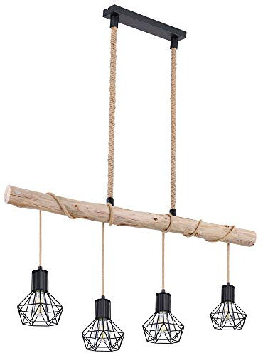 GLOBO VINTAGE Pendel Decken Lampe Holz Balken Ess Zimmer Gitter Hänge Leuchte schwarz 54017-4HH