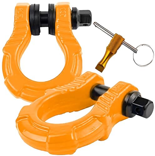 GearAmerica UBER Schäkel mit Diebstahlsicherung (2 Stück) Orange | 36 kg | D-Ringe zum Abschleppen + Uberlock Sicherheitsstift 7/8 Zoll + Unterlegscheiben | Verbinden Sie Abschleppgurt