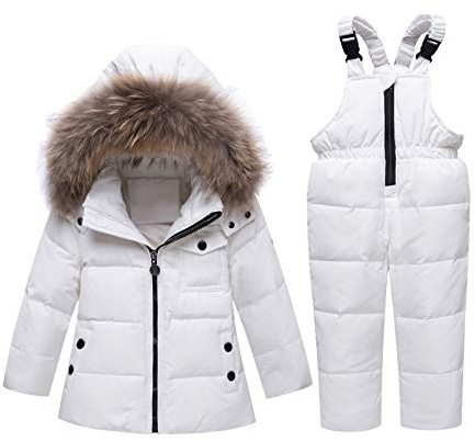 amropi Tuta da Sci per Bambino Unisex Tute Completo da Neve 2 Pezzi Invernale Giacca con Cappuccio e Pantaloni Bianco,3-4 Anni