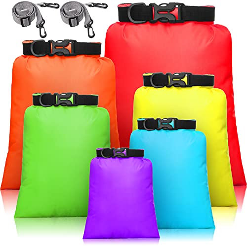 wasserdichte Trockentaschen Trockenbeutel Set 15 L+ 8 L +5 L+4 L+3 L+ 2 L wasserdichte Packsäcke Leichte Säcke und 2 Lange Verstellbare Schultergurte (Gemischte Farbe, 6 Stücke)