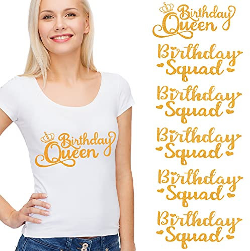 Waydress 15 Pcs Golden Birthday Queen Squad Shirts Birthday Team Group Decal for Shirts Iron on Heat Transfer Vinyl for Women Set