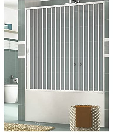 Paroi de baignoire pliante en PVC, largeur 200 cm, hauteur 150 cm, modèle ASIA, blanc, ouverture latérale avec une porte pliante