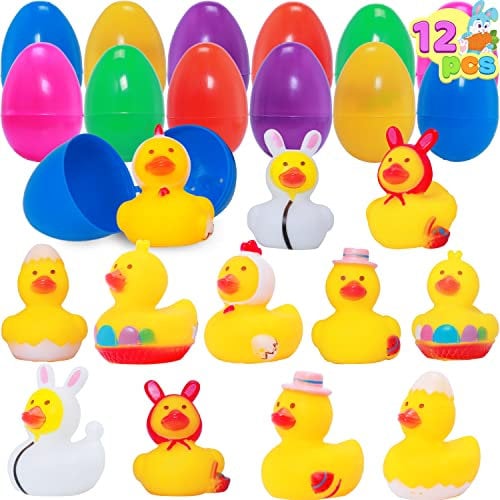 JOYIN 12 Packs Easter Egg Filled with Rubber Ducks, Easter Eggs Hunt, Basket Stuffers Filler for Kids Easter Party Favor Classroom Prize Supplies, Summer Beach, Pool Activity