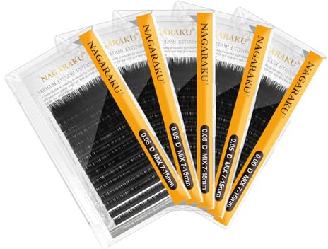 NAGARAKU 5er-Pack Classic Wimpern 2. Gen 0,05 D 7-15mm Für 1:1 & Volumen | Hohe Dichte, Feine Saubere Basis Weiche Leichte Fasern Kein Verkleben Präzise Platzierung Für Natürliche Oder Voluminöse Look