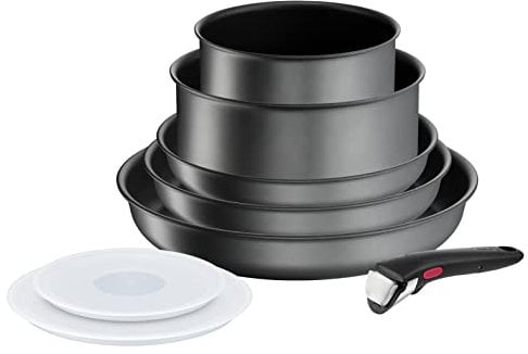 Tefal Ingenio Daily Chef ON 8 Piece Non-Stick Induction Pan Set, 22&24&28cm Frypans, 16&20cm Saucepans, 16&20cm Hermetic Lids, Bakelite Removable Handle, Grey, L7619202