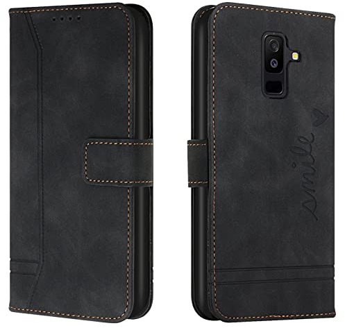 Lihondar Funda para Samsung Galaxy A6 Plus 2018/J8 2018, Carcasa Samsung A6 Plus 2018/J8 2018 con Tapa y Billetera, Capa Tipo Libro Flip Case Wallet, Telefono Cubrir Móvil Cover Piel Protector (Negro)