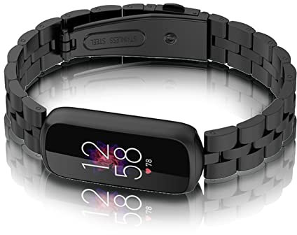 AireWiki Metall Armband Kompatibel mit Fitbit Luxe Watch Armband Edelstahl Für Herren Damen Ersatz mit Schnalle Elegant Uhrenarmband Für Fitbit Luxe (Schwarz)