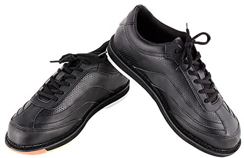 Mens Bowling Shoes Lightweight Lawn Leather Bowls Shoes Non-Slip Comfortable Lace Up,Black,9 UK