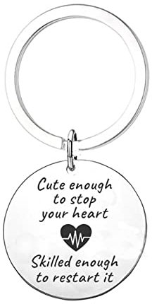Stfery Keychain Engraved, Schlüsselanhänger Personalisiert Name Edelstahl Runder Anhänger mit Gravur Cute Enough to Stop Your Heart Silber-28MM