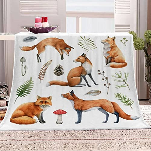 Kuscheldecke 150x200 cm Fuchs Tieraquarell Decke Camping Kuscheldecke Flanelldecke Weich Wohndecke Waldtiere Sofadecke Decke für Kinder Erwachsene Kuscheldecke Draußen