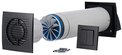 Steinberg14 Anthrazit 100mm Dezentrale Lüftung mit Wärmerückgewinnung - Rekuperator mit Schalter - Wandlüfter mit Wärmetauscher - Raumbelüftung Wohnraumlüftung Belüftungssystem Lüftungsanlage Lüfter