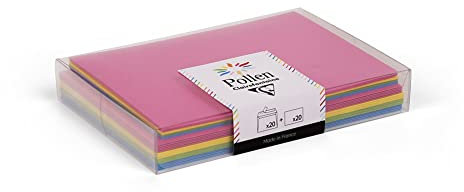 Clairefontaine 20917C - Coffret de 20 Enveloppes + 20 Cartes Eté - Enveloppes Format C6 (11,4x16,2cm) - Cartes Format 11x15,5cm - Correspondance Pollen - Thème Eté - 4 Couleurs