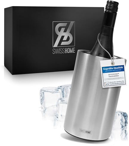 SWISSHOME® Seau à vin/champagne en acier inoxydable dans un emballage cadeau de qualité supérieure - Pour bouteilles de champagne/champagne jusqu'à 1,5 l
