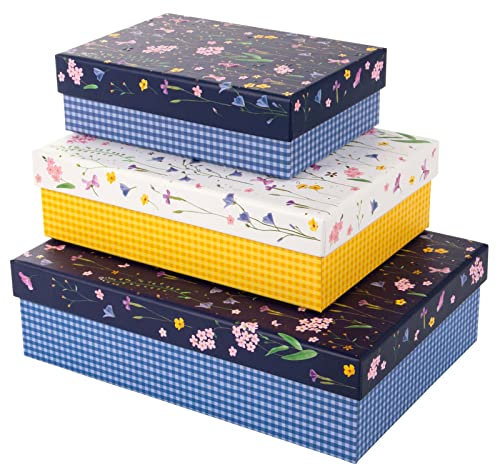 goldbuch 85 154 Kartonagen-Set Meadow Miracles, 3 Boxen, Maße GroßeBox 18,5 x 26 x 7,5c m, MittlereBox 15,5 x 22 x 6,5cm, KleineBox 12,5 x 18x 5,5 cm, Geschenkkartonagen Set Motiv Blumen