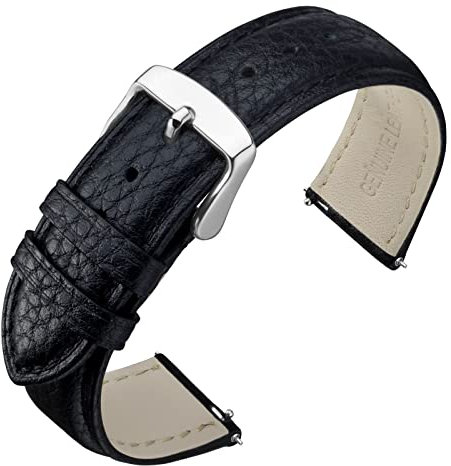 ANNEFIT Uhrenarmband 16mm Leder mit Edelstahl Silberne Schnalle, Schnellverschluss Armband mit Weich Gepolstert für Herren Damen (Schwarz)