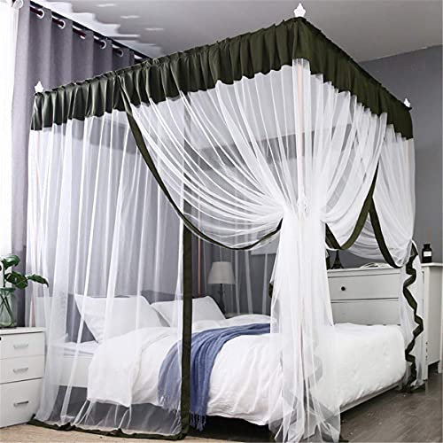 ZMYJTO Elegante Betthimmelvorhänge, Rüschenprinzessin, 4 Eckpfosten, Moskitonetz, Betthimmel für Mädchen, Erwachsene, A3, 1,5 m Bett, 32 Stangen