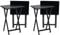 PJ Wood Conventional Solid and Sturdy Wood Construction Portable Folding TV Snack Tray Table Desk Serving Stand, Black (4-Piece Set)