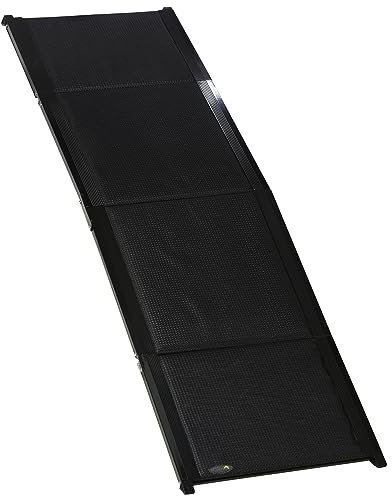 PawHut Rampa para Perros Plegable con Superficie Antideslizante Rampa para Mascotas para Coche de Aluminio con Asa y Gancho Carga 60 kg 158x43,5x2,5 cm Negro