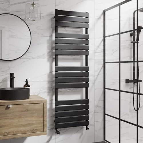 DuraTherm® 1600 x 500mm Flat Panel Heated Towel Rail Radiator Modern Central Heating Bathroom Warmer Wall Mounted Ladder Rad, Matt Black