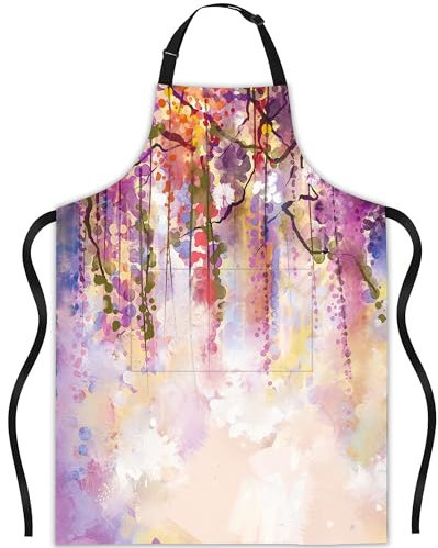 JASAKOO Schürze, Latzschürze mit verstellbarem Hals für Damen und Herren, Geschenke für Küche, Garten, Kochen, Frühlings-Efeu-Blumen, Einheitsgröße