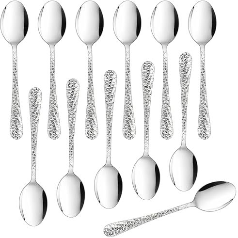 Joyfair Teaspoons, Stainless Steel Hammered Dessert Spoon Set of 12, Small Coffee Spoons Set Ideal for Coffee Tea Ice Cream Dessert in Home Restaurant, Dishwasher Safe & Mirror Polished, 15cm