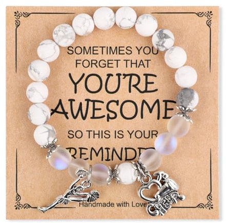 Bracelet Cheerleading avec Carte d'Encouragement, Bracelets à Breloques de Cheerleading Cadeaux d'Équipe de Cheerleading Bijoux Cheerleading pour Pom-Pom Girl de l'Équipe de Cheerleading