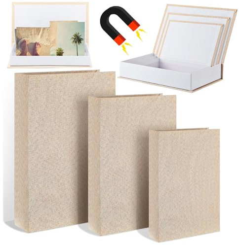 Briwooody Dekorative Buchboxen, magnetische Aufbewahrungsboxen, Leinen, Hohlbox für Dekoration, Bücherregal, Couchtisch, Heimdekoration, 33,3 cm, 20,3 cm, Beige, 3 Stück