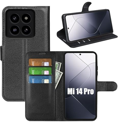 betterfon Handyhülle Kompatibel mit Xiaomi 14 Pro | Premium Qualität TPU Klapphülle für 14 Pro mit Kartenfächern | Magnetverschluss Handyhülle | Schwarz