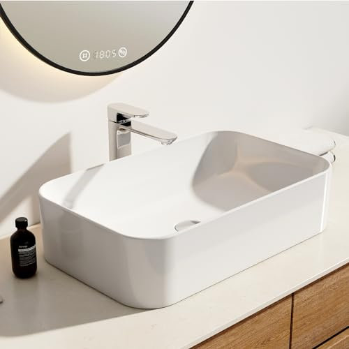 EMKE Waschbecken Aufsatzwaschbecken 50 × 38 × 15 cm, Mini Waschbecken Eckig Hängewaschbecken, Keramik Aufsatzbecken für Badezimmer Gäste WC Waschschale Waschplatze Waschtisch Weiß