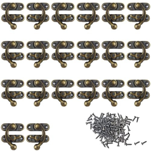 NIYATA 20 ganci antichi a sinistra e a destra, con 80 viti, chiusura a gancio in metallo, chiusura vintage Lock per piccola scatola in legno, scatola per gioielli, scatola da vino